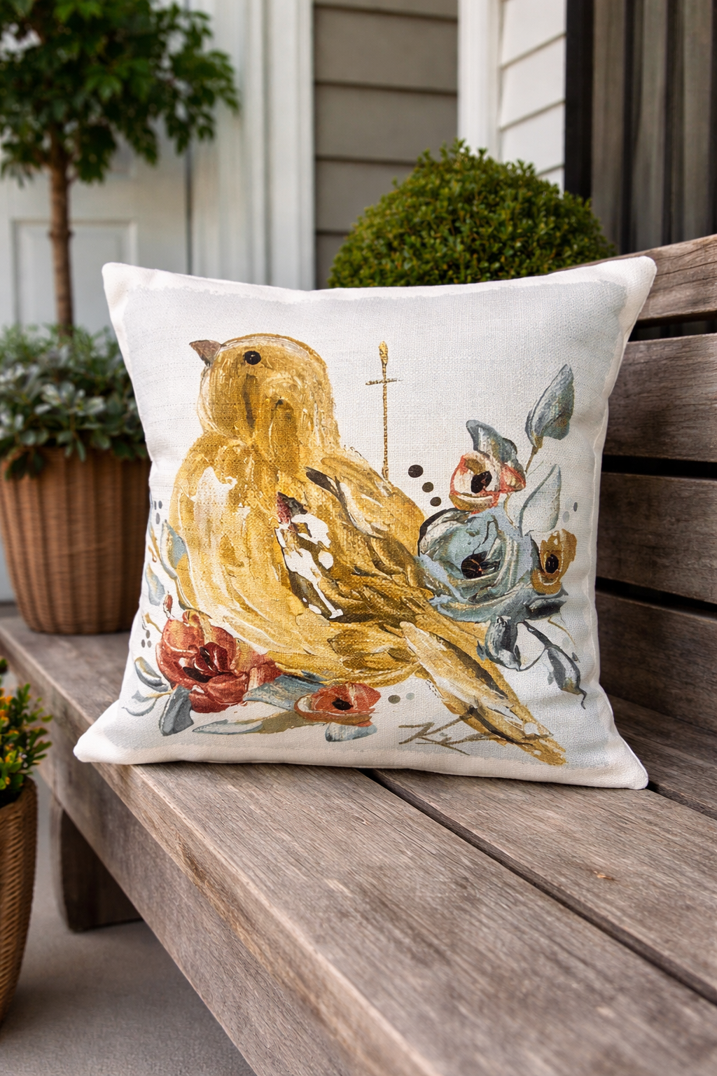 GA Yellow Birds With Flowers Pillow