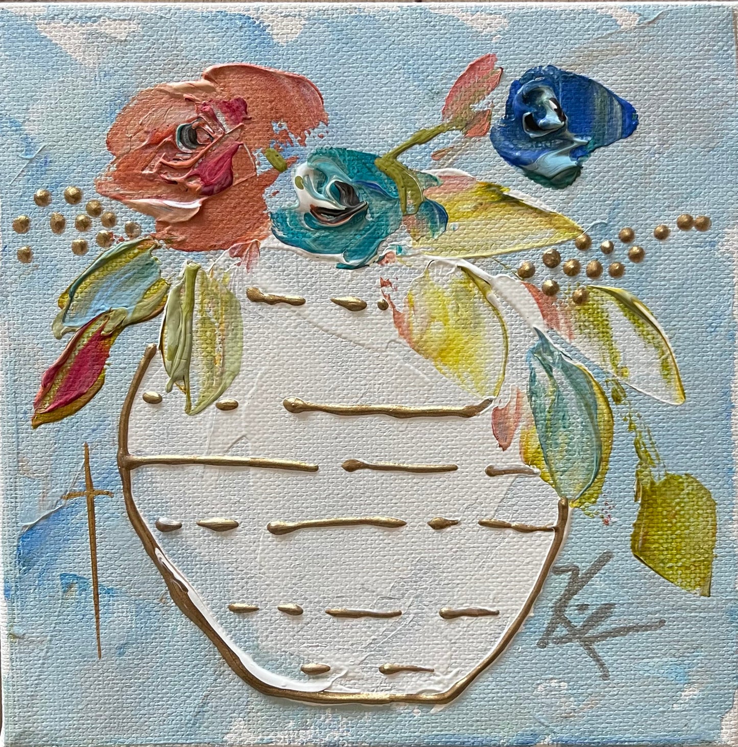 White & Gold Vase Floral Framed Art
