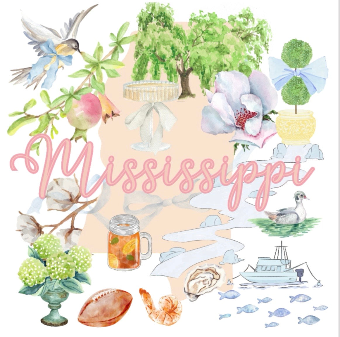 Mississippi Watercolor Tea Towel