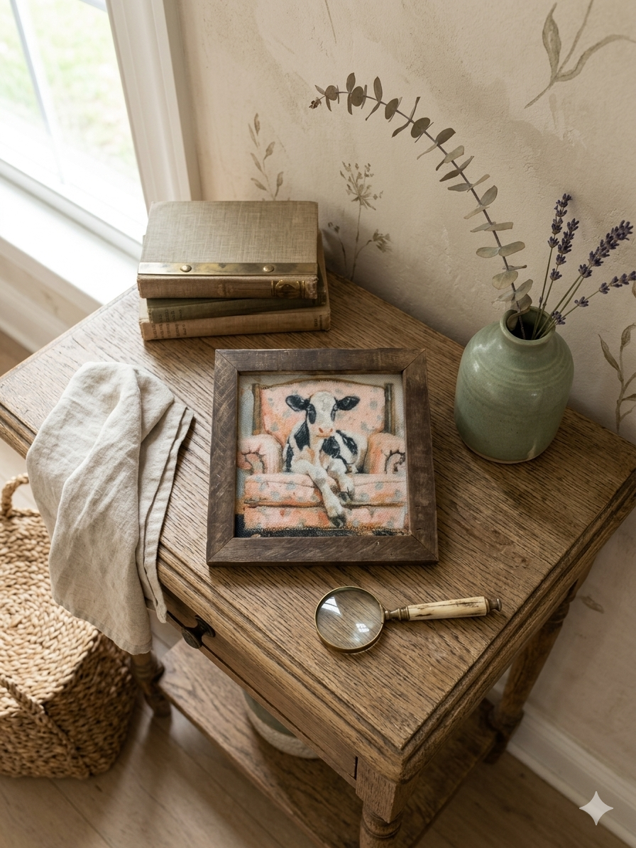 Cow Pink Chair Framed Art