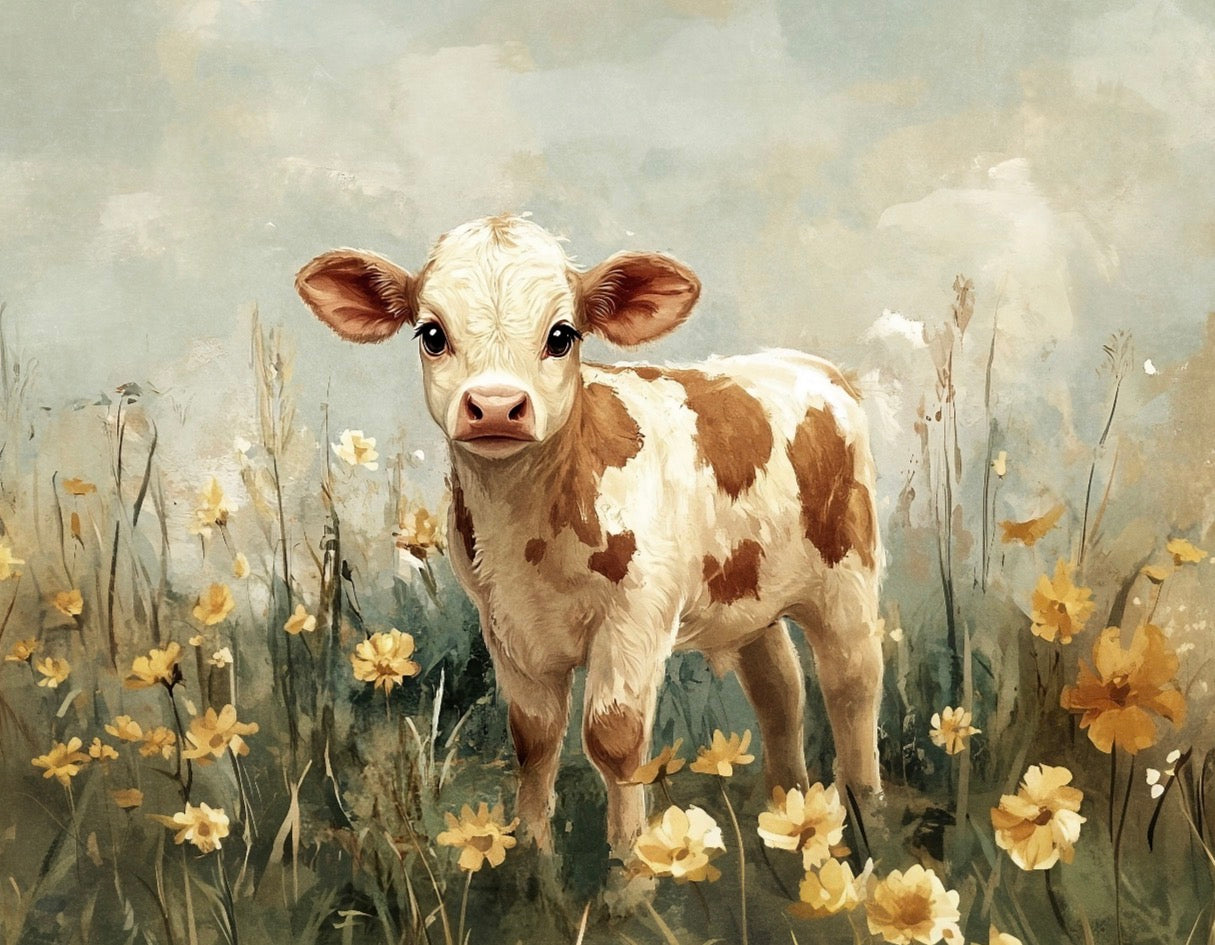 Brown & White Cow Framed Art