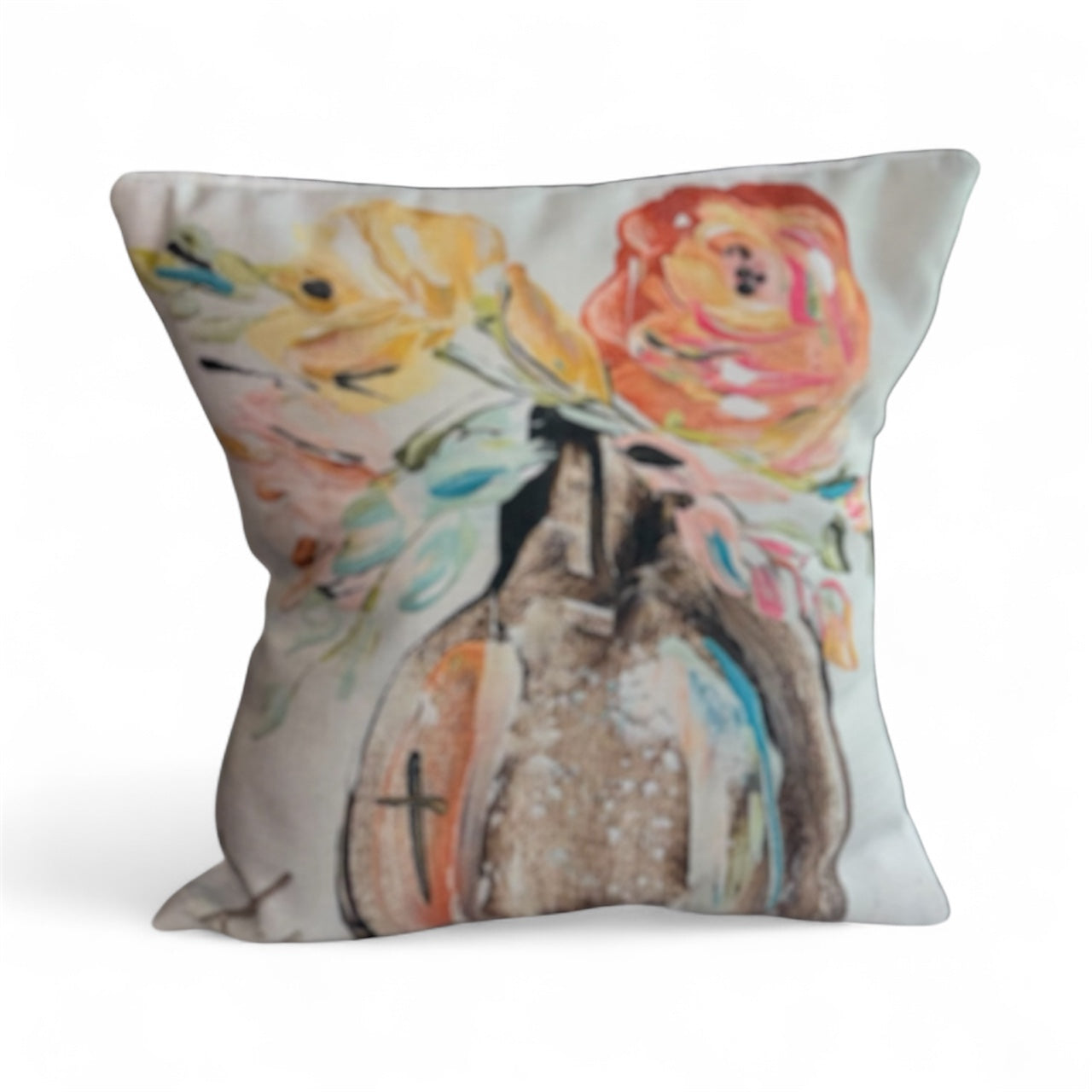 Brown Vase Floral Pillow