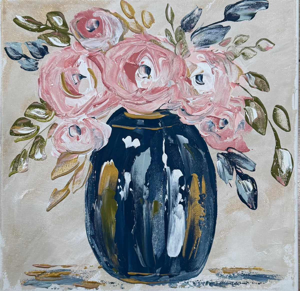GA Navy & Pink Floral Pillow