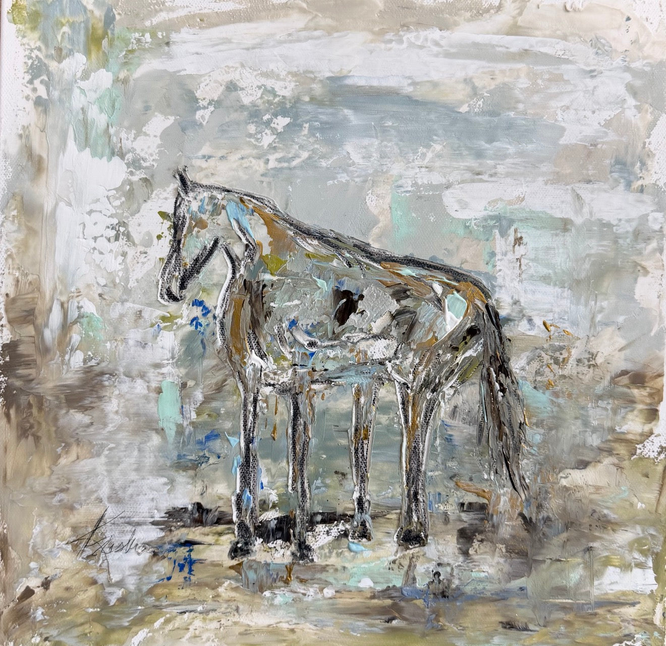 GA Abstract Horse Tea Towel