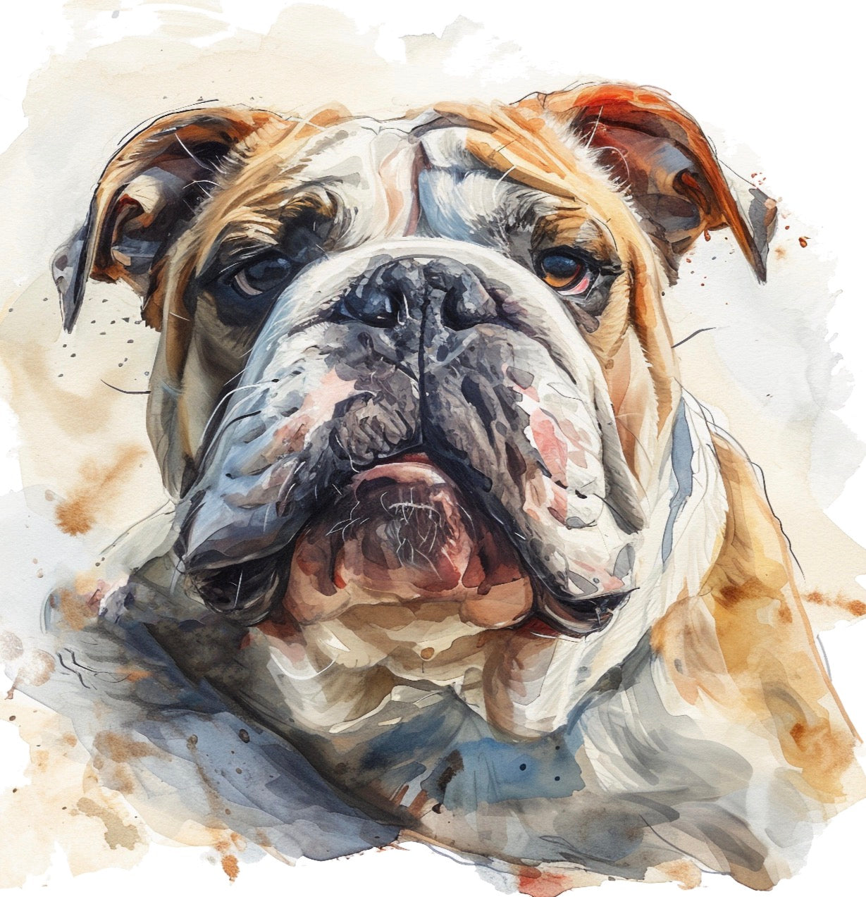 Watercolor Bulldog Framed Art