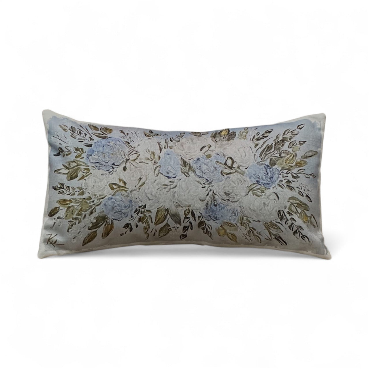 Blue & White Floral Lumbar Pillow
