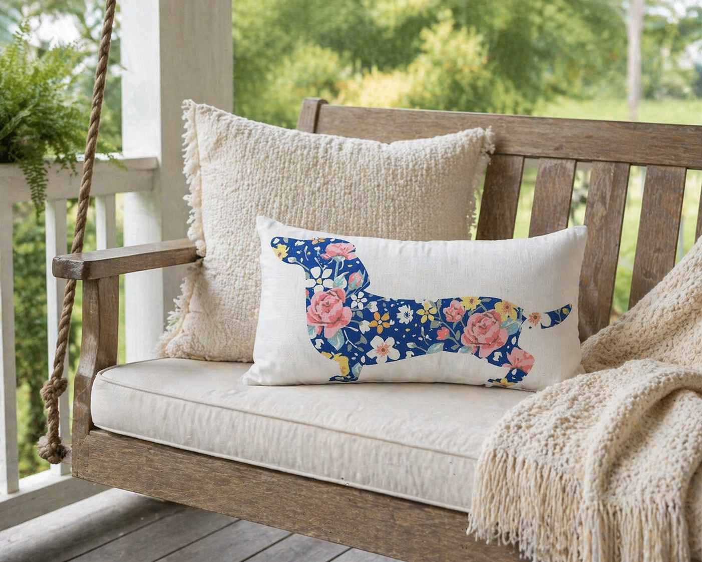 Blue Willow Weenie Dog Lumbar Pillow