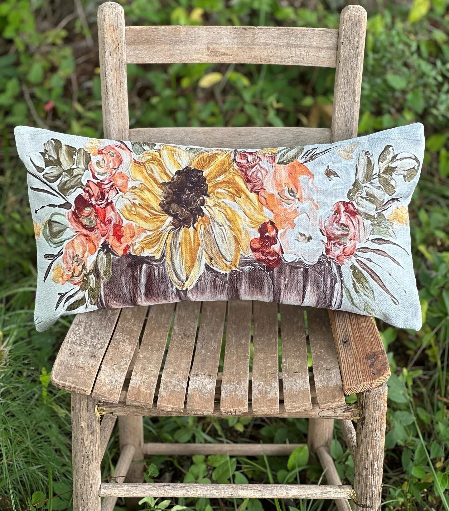 Fall Sunflower Vase Lumbar Pillow