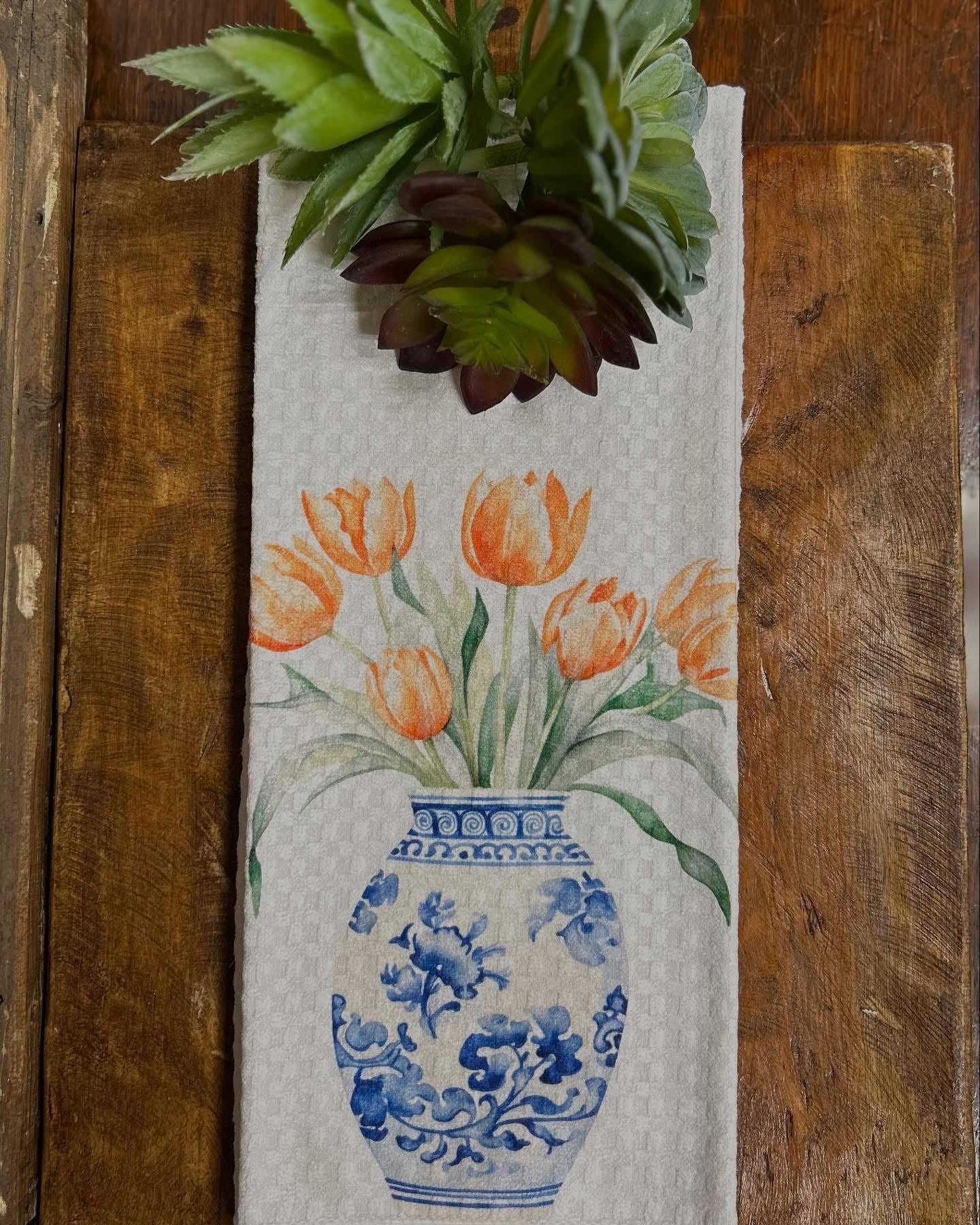 Orange Tulips Tea Towel