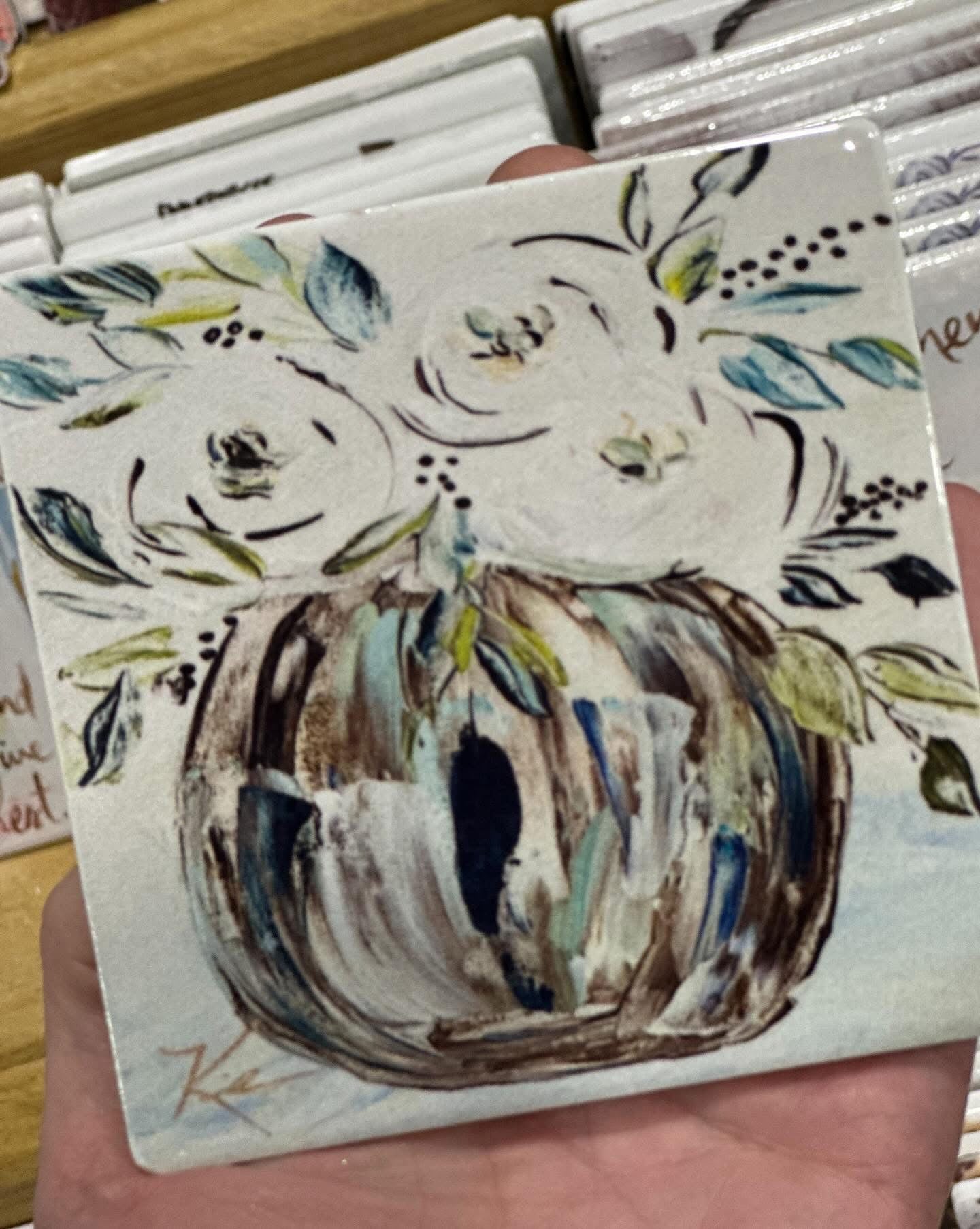 Green & Blue Neutral Floral Coaster