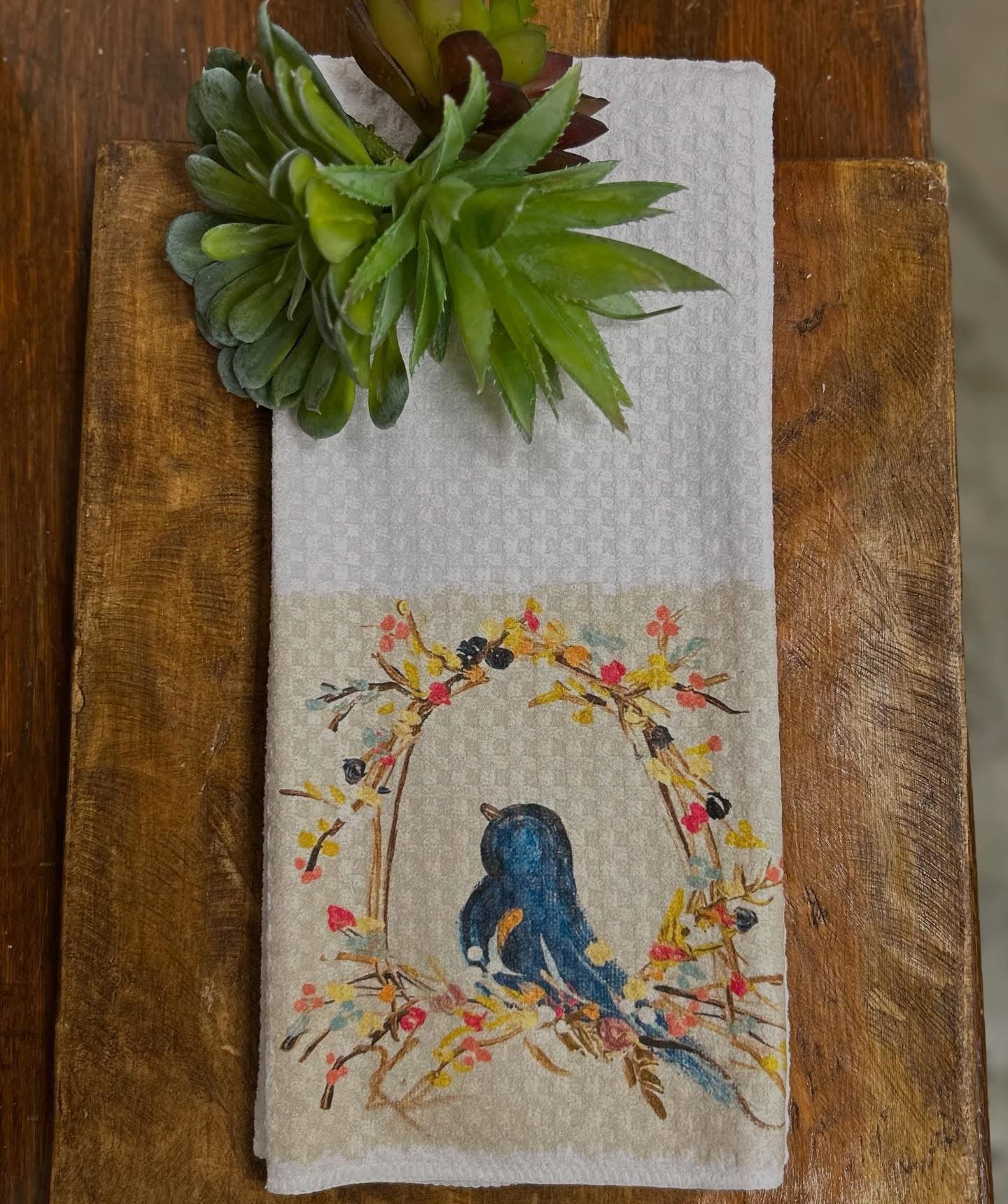 Blue Bird Floral Tea Towel