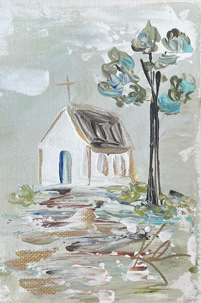GA Church With Tree Framed Art