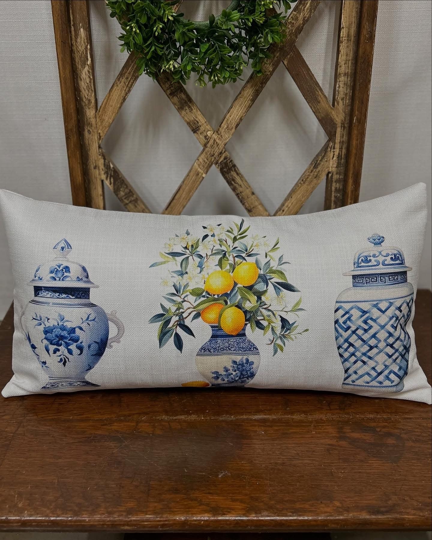 Lemon Vase Trio Lumbar Pillow
