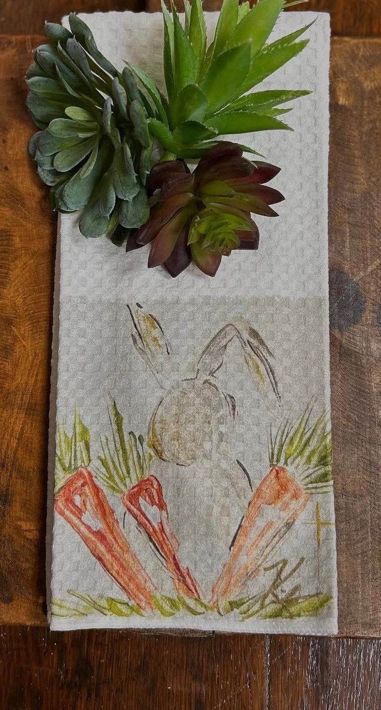 Bunny With Carrots Tea Towel