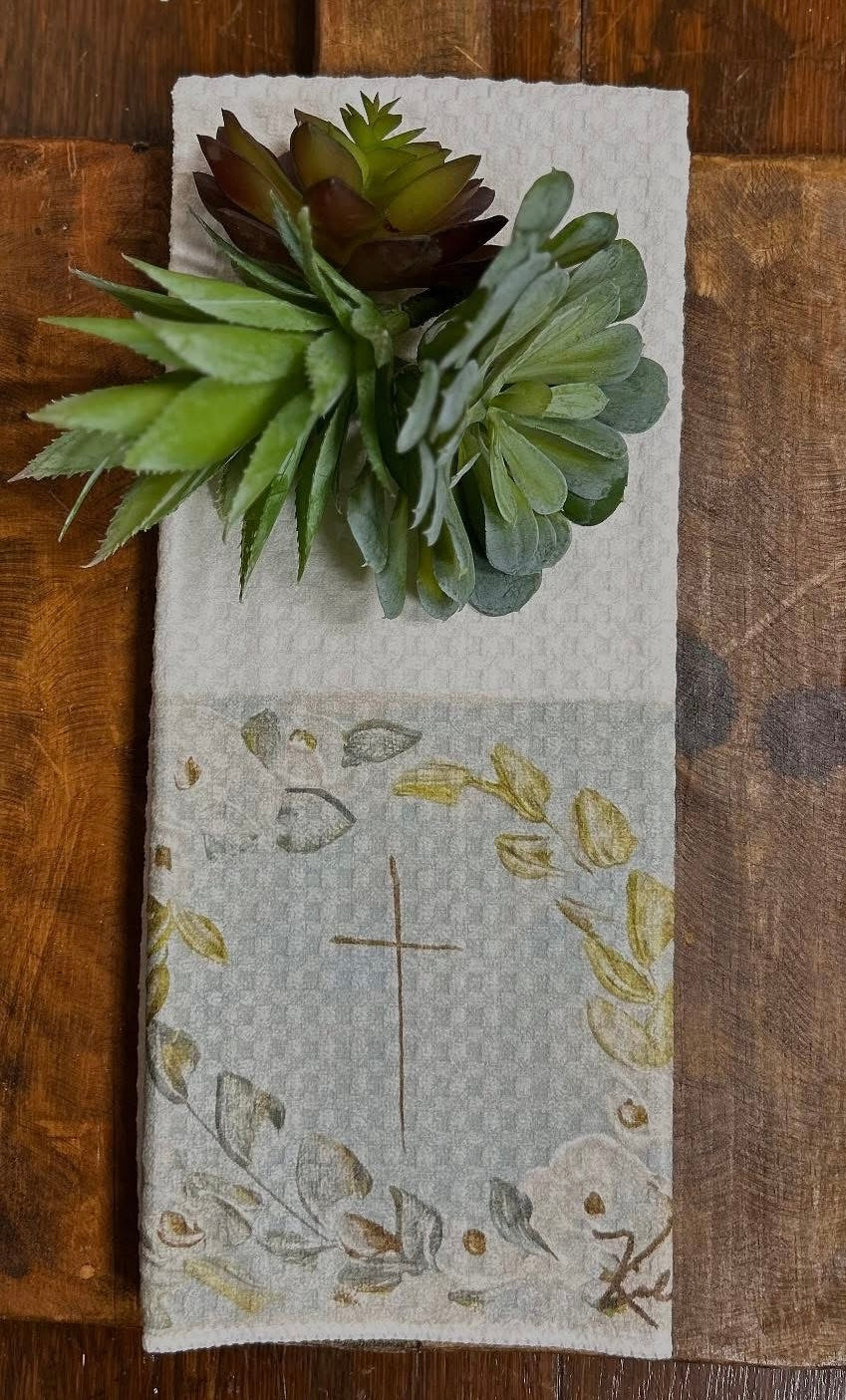 Floral Cross Tea Towel