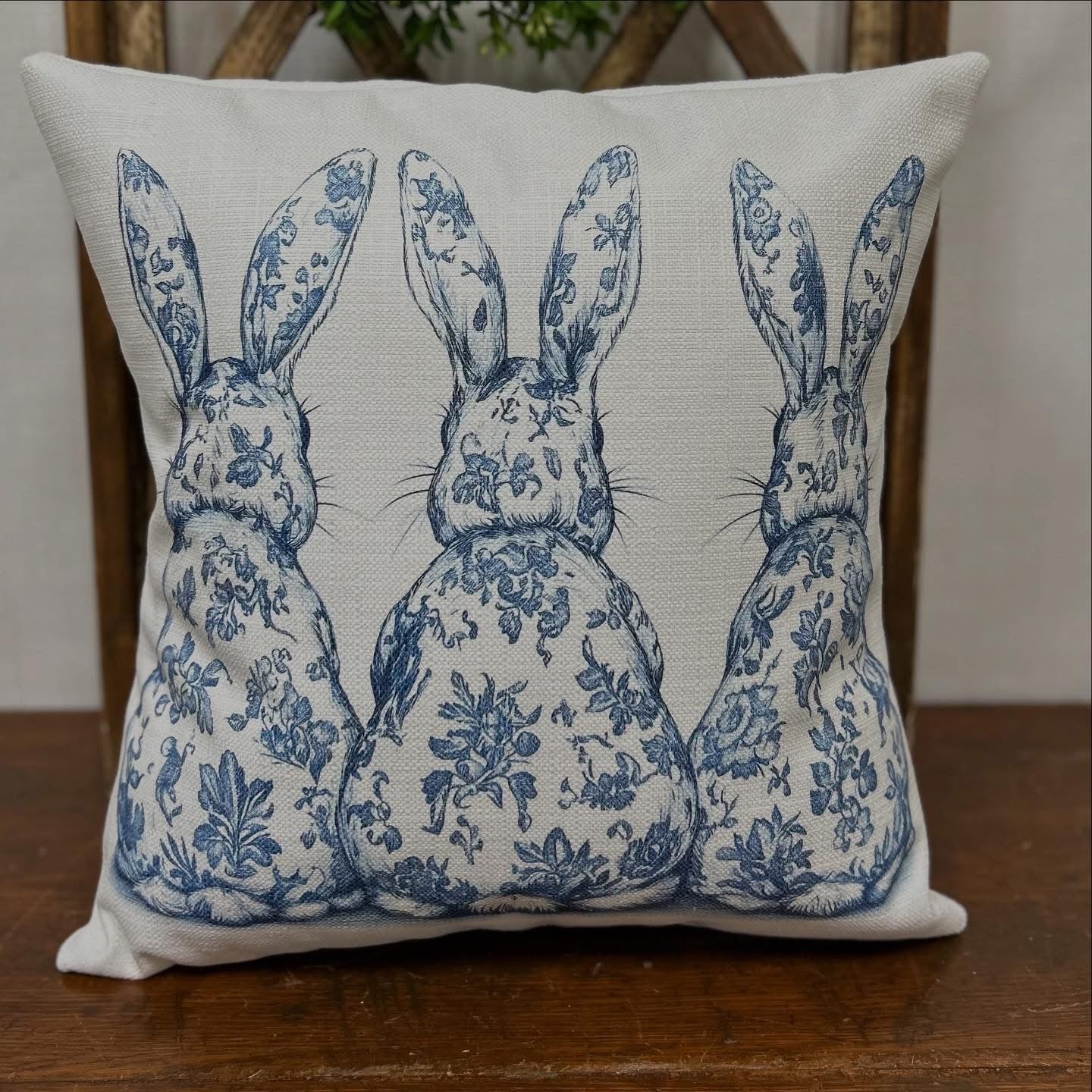 Blue Chinoiserie Triple Bunny Pillow