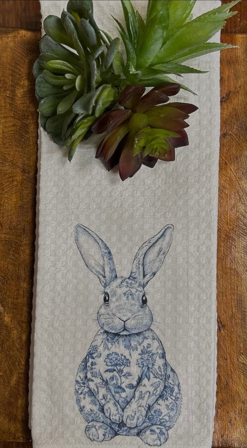 Blue Chinoiserie Bunny Tea Towel