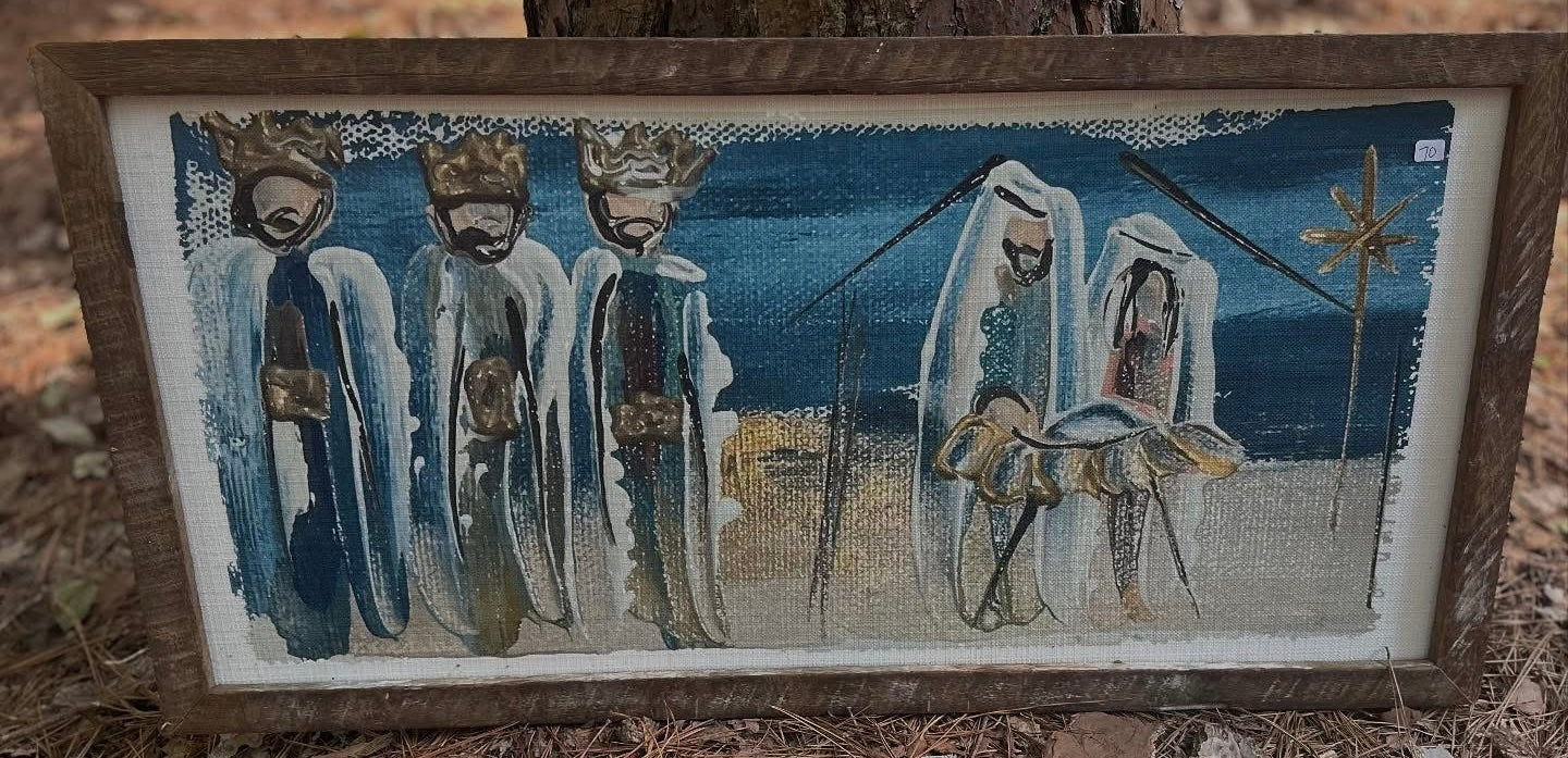Navy Blue Nativity Framed Art