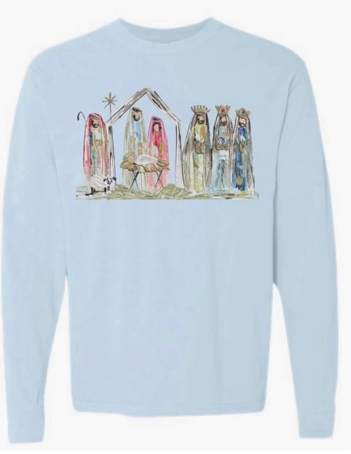 Light Blue Nativity Bella Canvas Long Sleeve