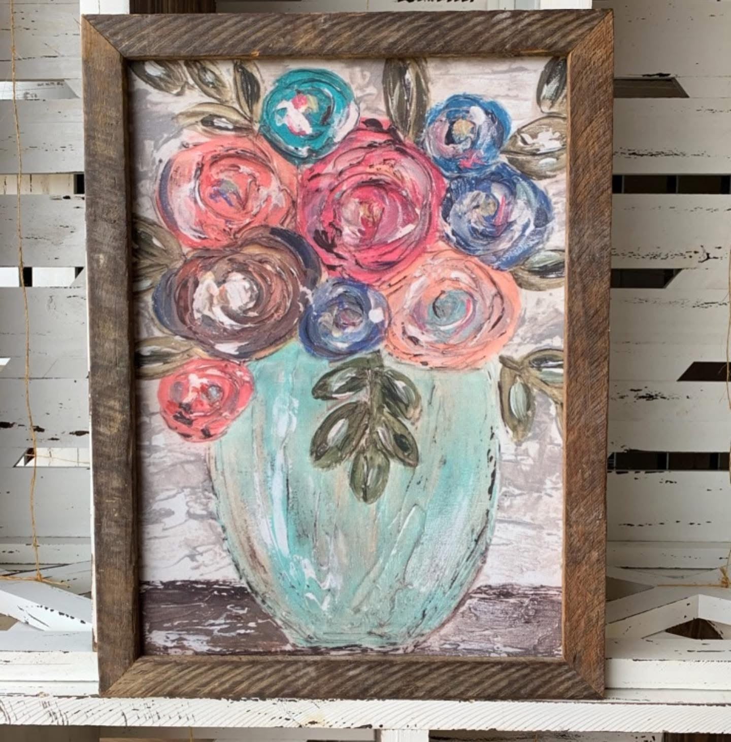 Turquoise Vase Floral Framed Art