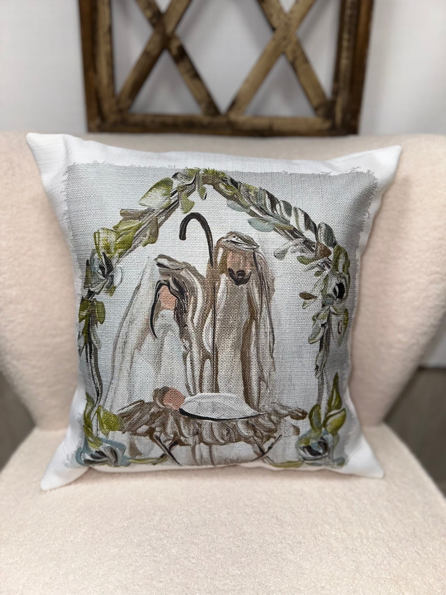 Nativity With Greenery Pillow