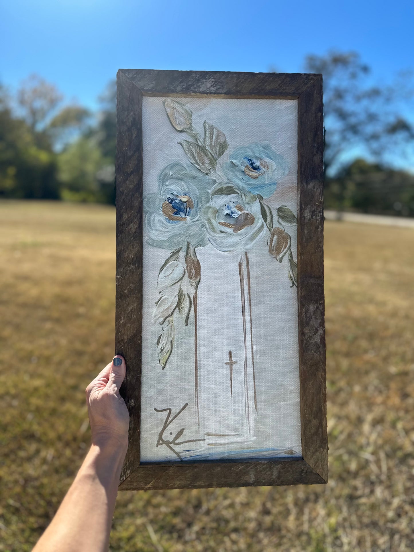 Baby Blue Floral Framed Art