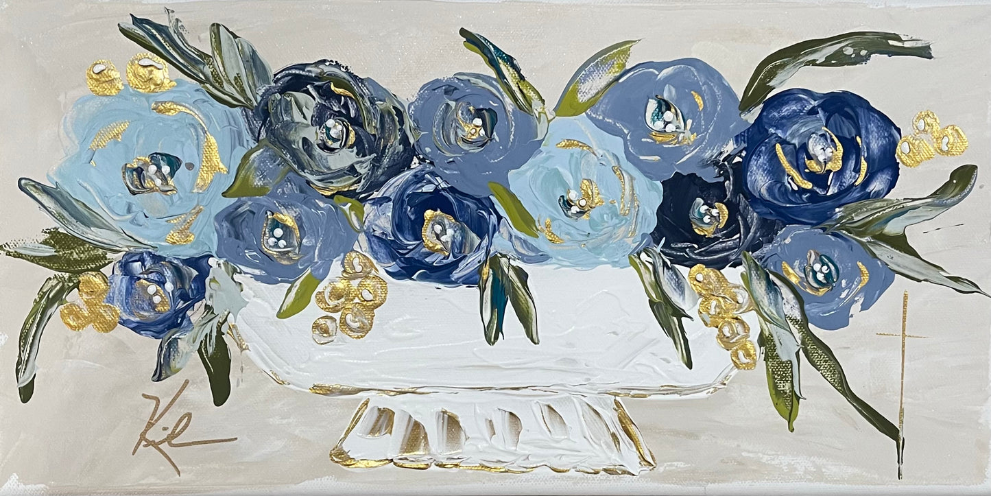 GA Shades of Blue Vase Tea Towel