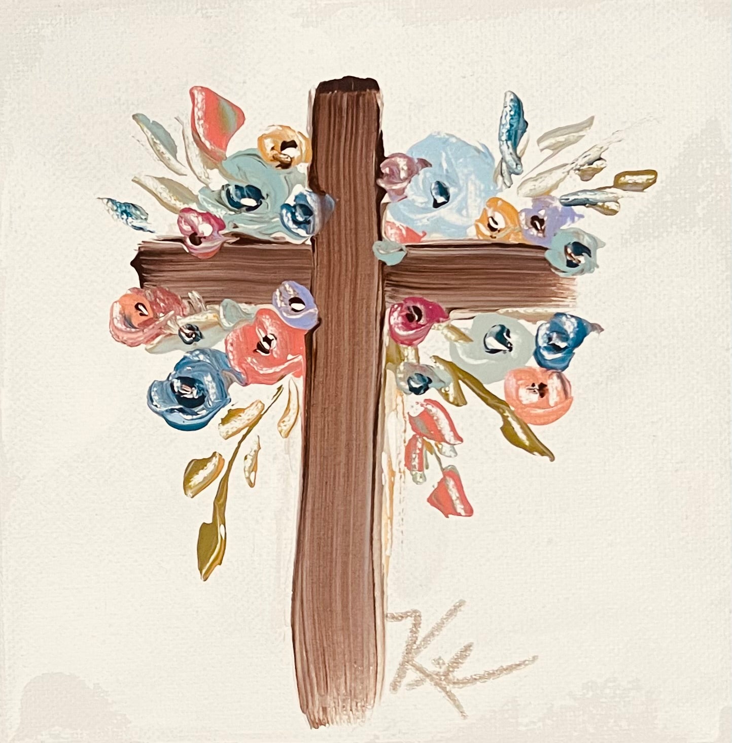 GA Cross With Flowers Tea Towel