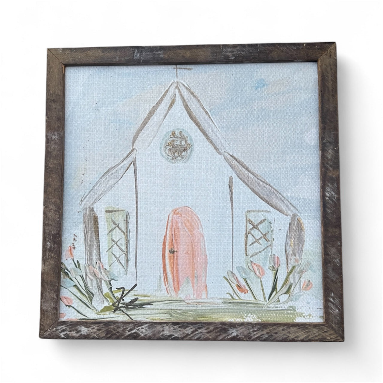 Peach Door Church Framed Art 36x36 or 42x42