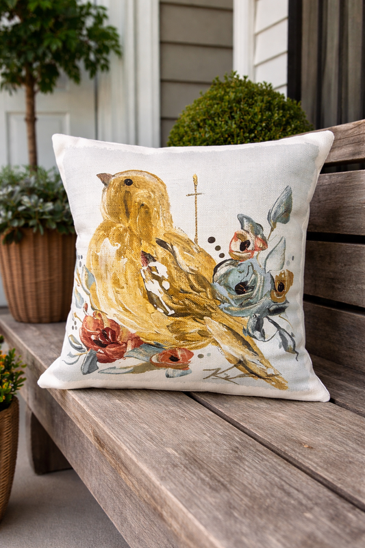 GA Yellow Birds With Flowers Pillow