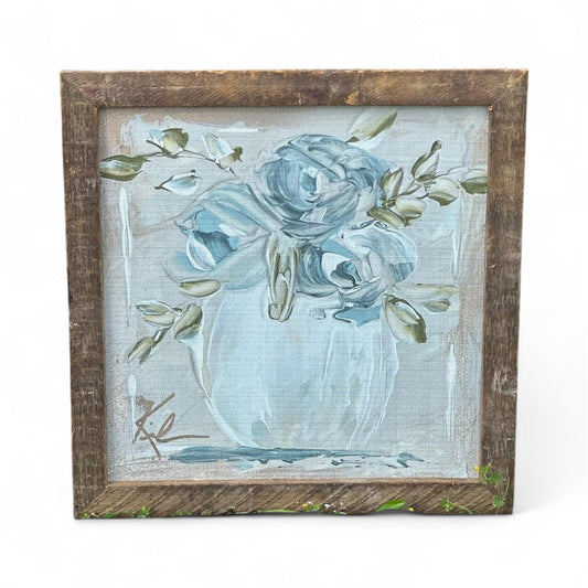 Light Blue Flowers Framed Art 36x36 or 42x42