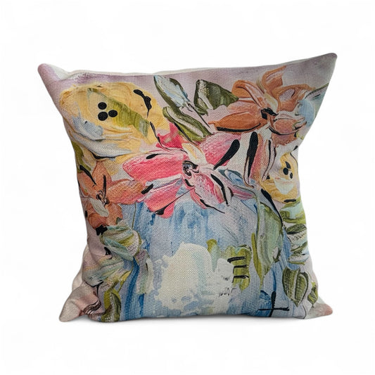 Blue Vase Colorful Flowers Pillow