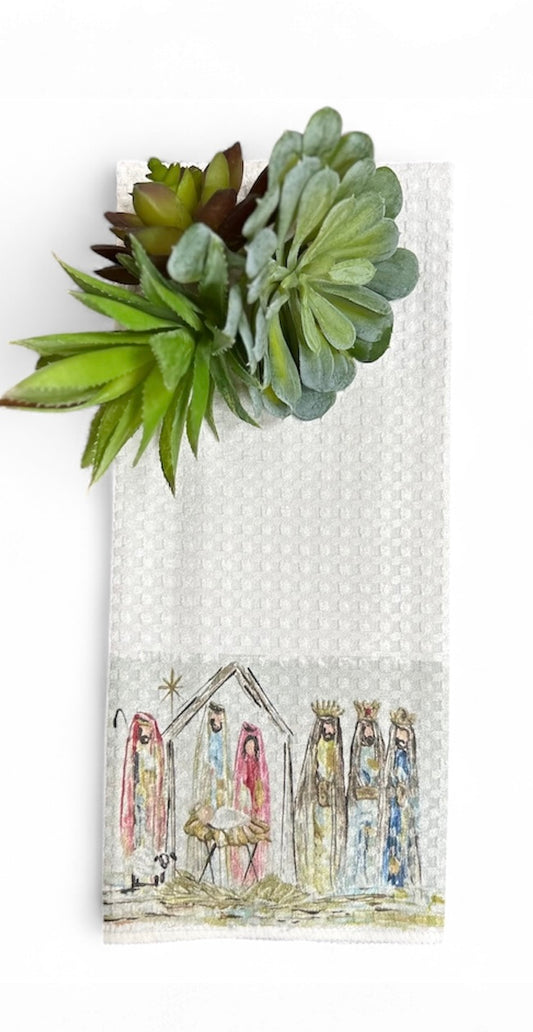 GA Colorful Nativity Tea Towel