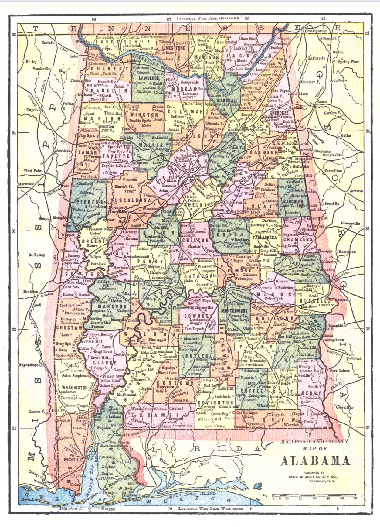 Alabama Vintage Map Pillow