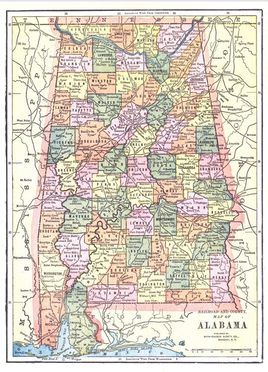 Alabama Vintage Map Framed Art