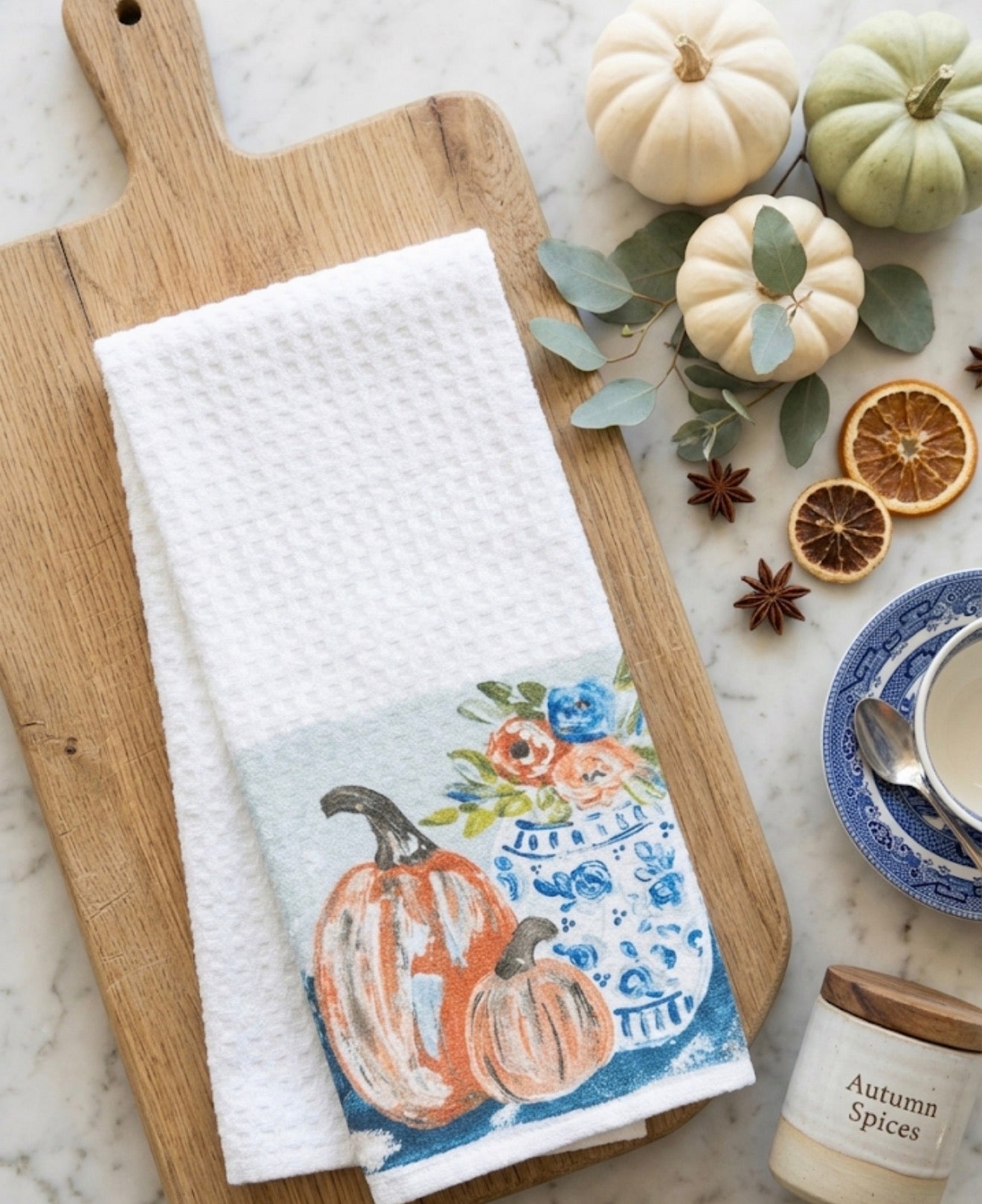 GA Chinoiserie Vase & Pumpkins Tea Towel