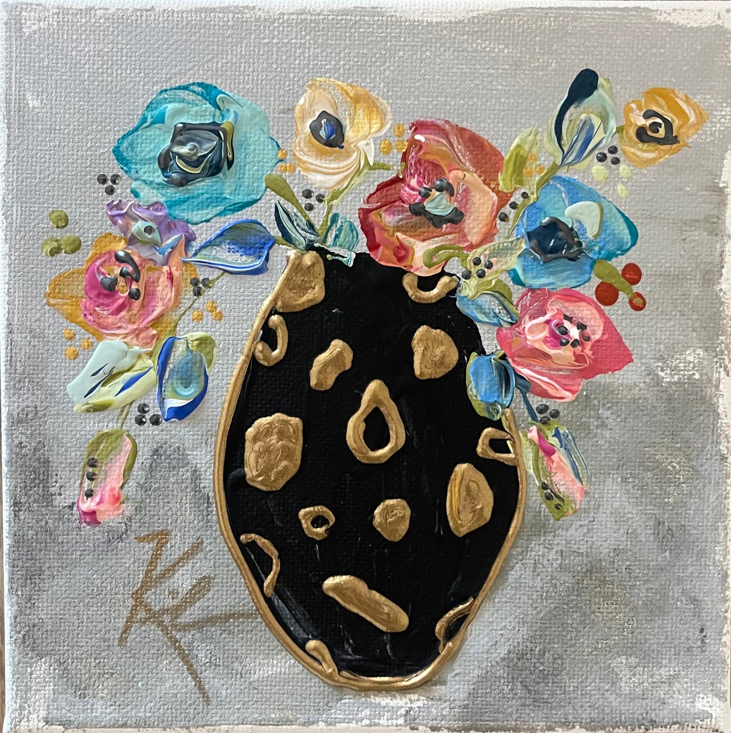 Black & Gold Vase Floral Pillow