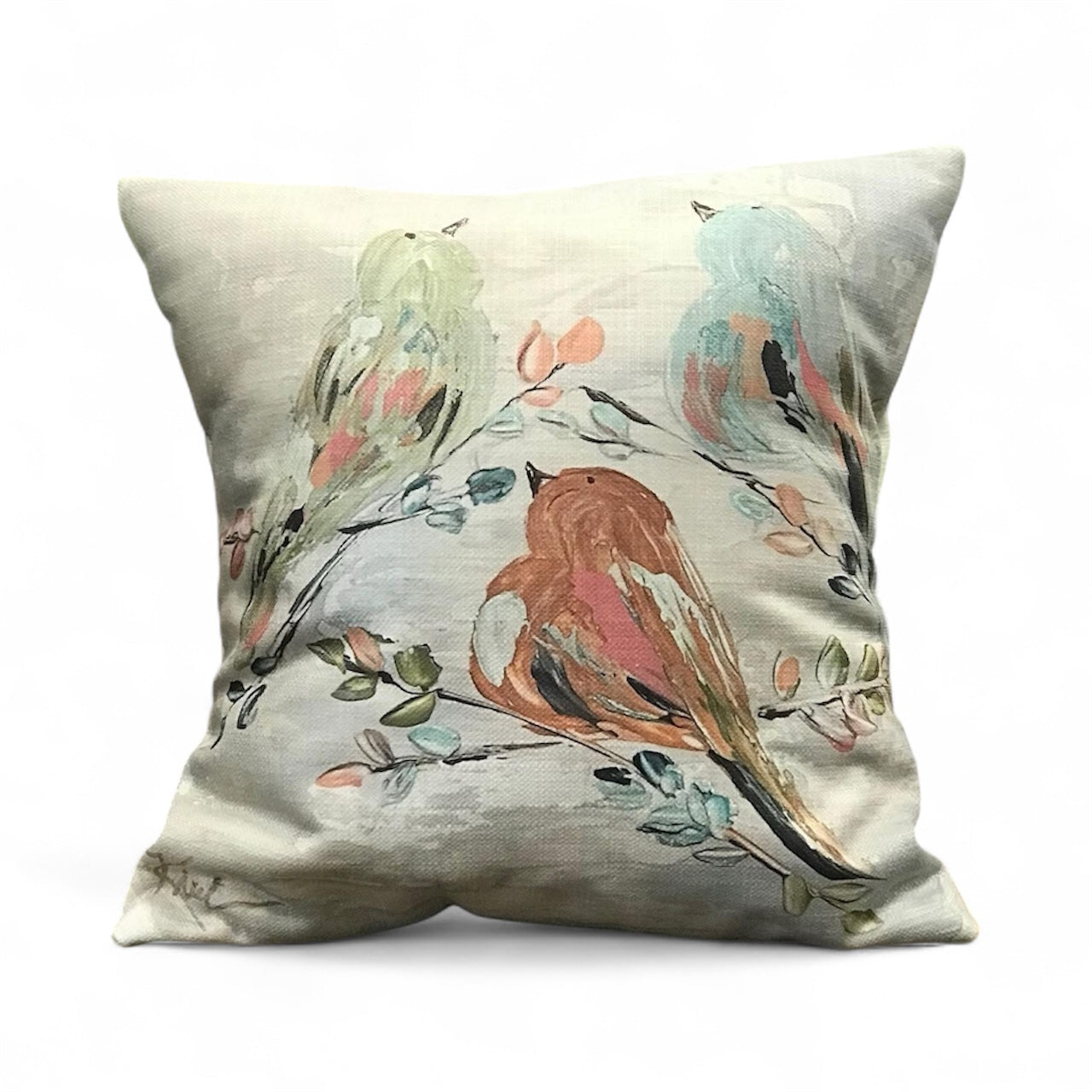 Pastel Bird Trio Pillow
