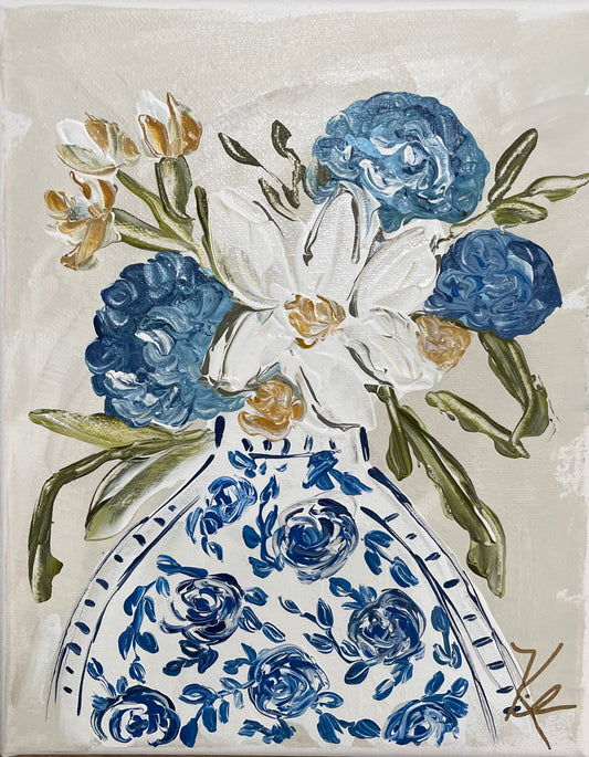 GA Heirloom Blue Bouquet Tea Towel