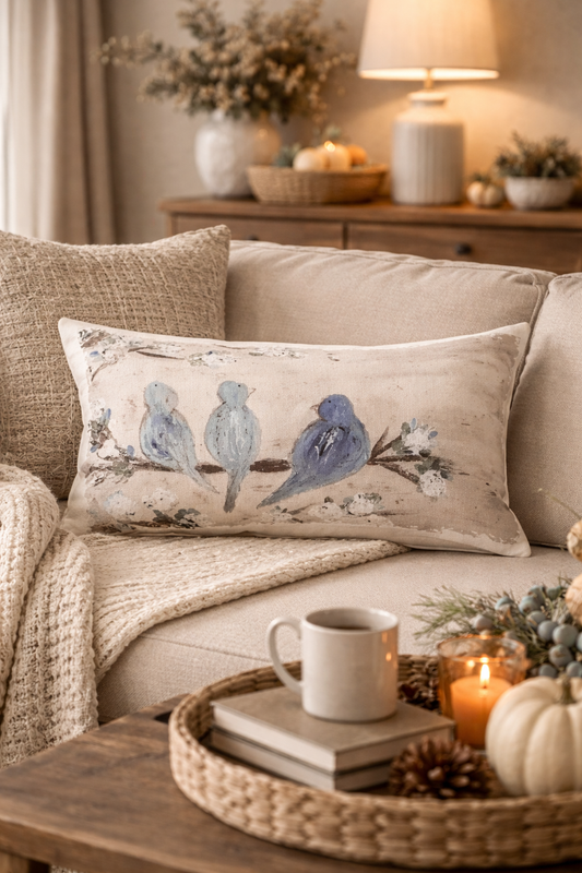 Blue Bird Trio Lumbar Pillow