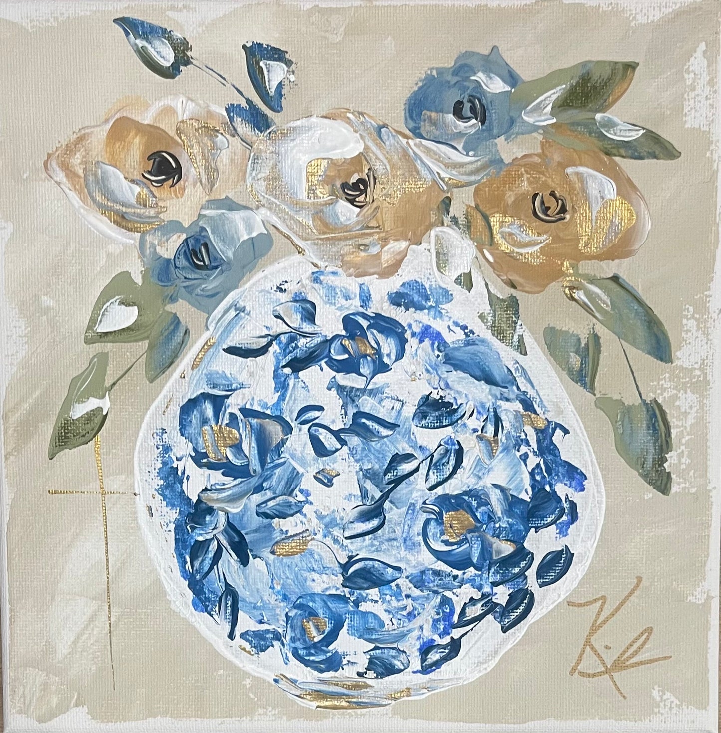 GA Antique Blue Bloom Framed Art