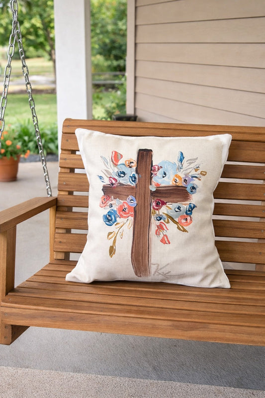GA Cross with Flowers Pillow