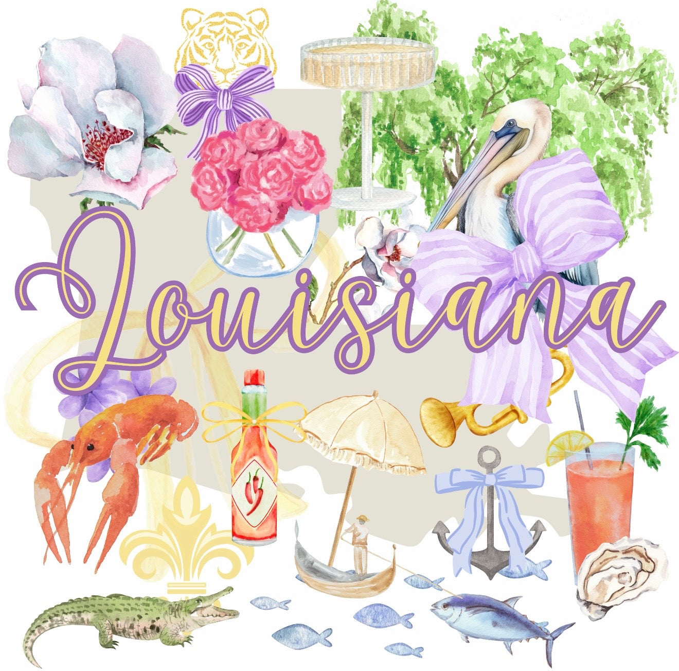 Louisiana Watercolor Tea Towel