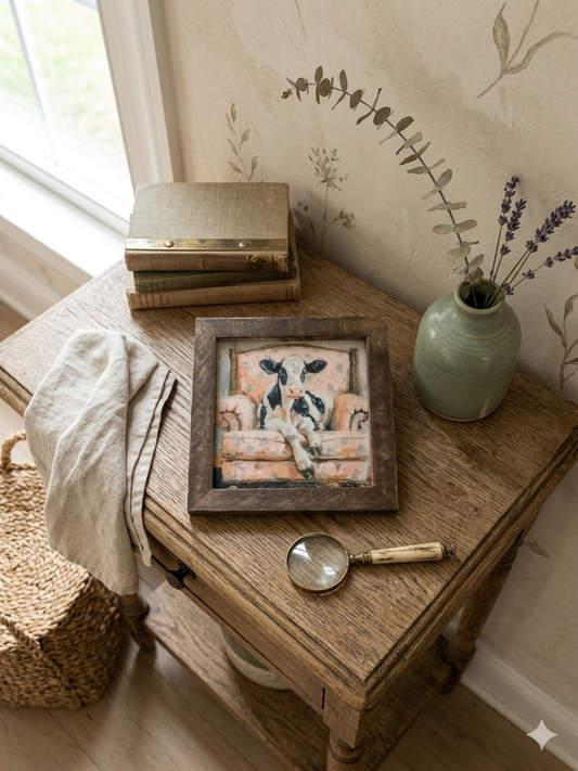 Cow Pink Chair Framed Art
