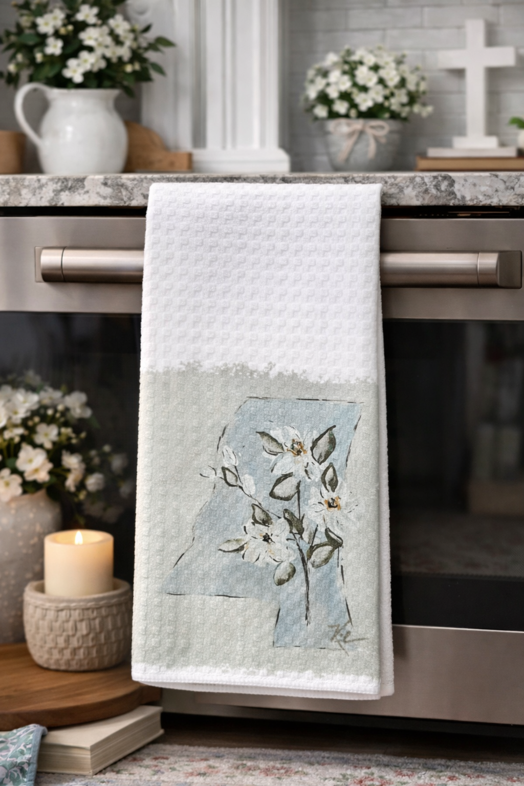 GA Mississippi with Flowers Tea Towel