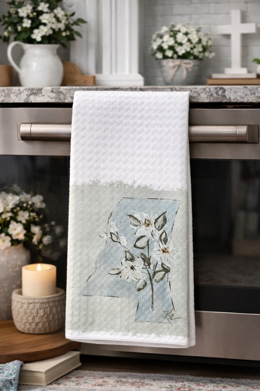 GA Mississippi with Flowers Tea Towel