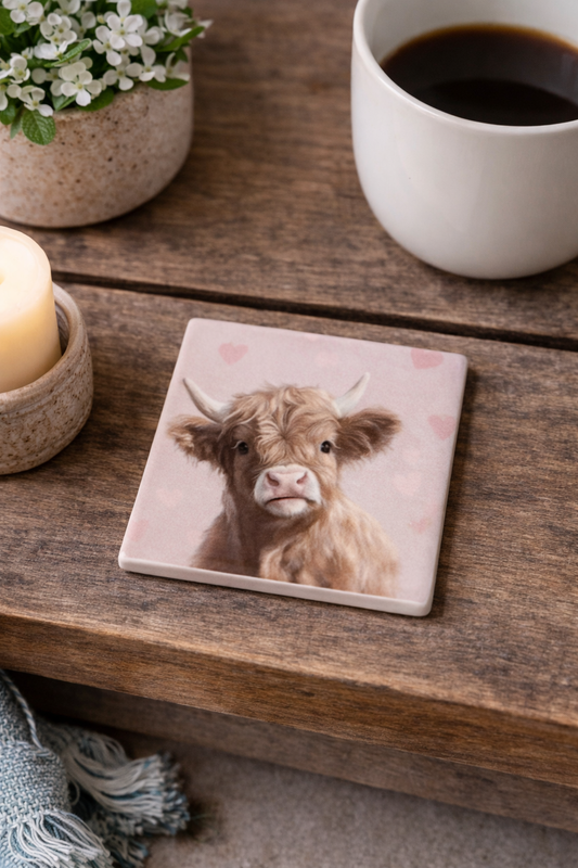 Highland Cow Valentine Coaster