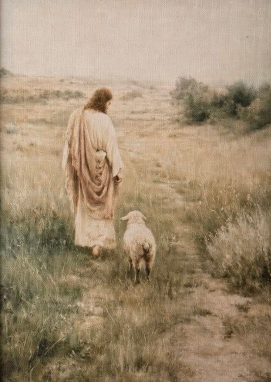 Vintage Jesus & Lamb Pillow