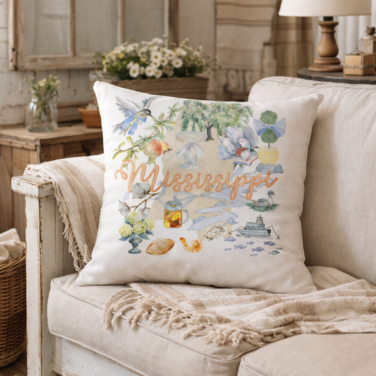 Mississippi Watercolor Pillow