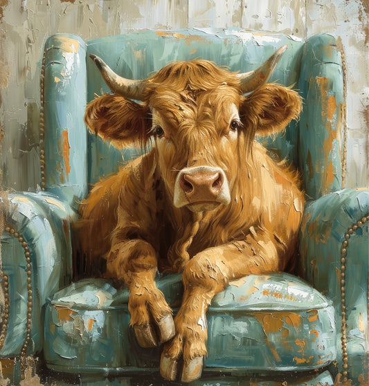 Cow Turquoise Chair Framed Art